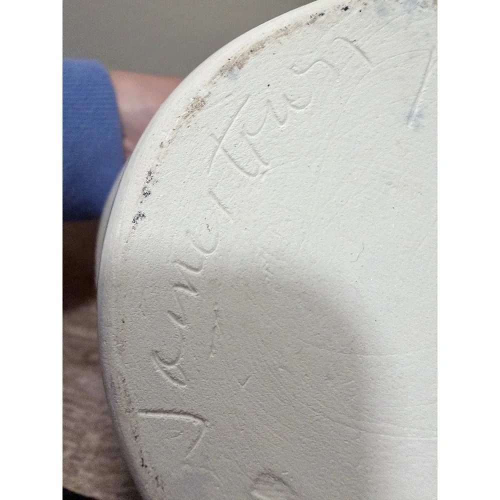 Vintage Jamestown Pottery '99 Studio Blue White Stoneware Crock Utensil Vase
